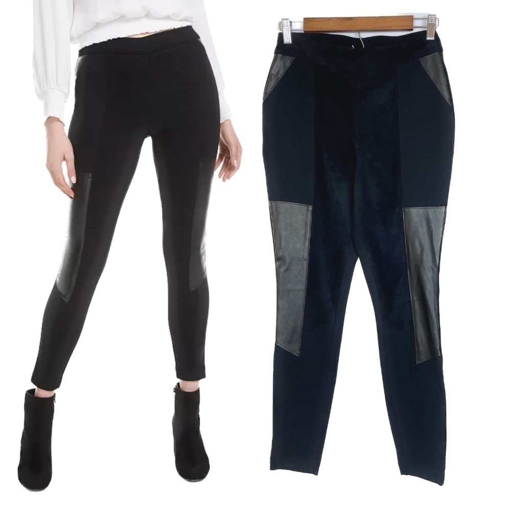 NWOT - BAR III FAUX LEATHER PATCH, FAUX SUEDE MIXED MEDIA LEGGINGS, BLACK SIZE S